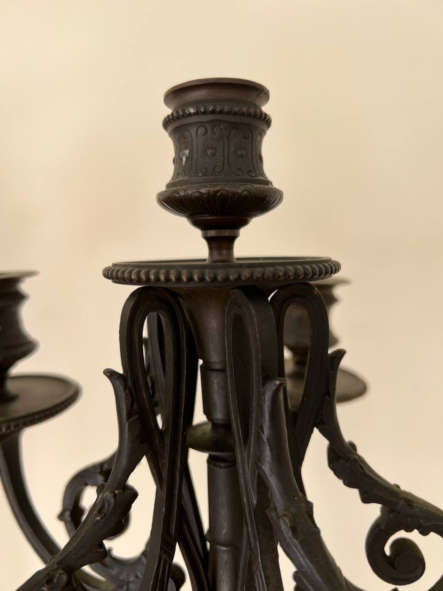 Pair Of 6-light Bronze Candelabra-photo-1