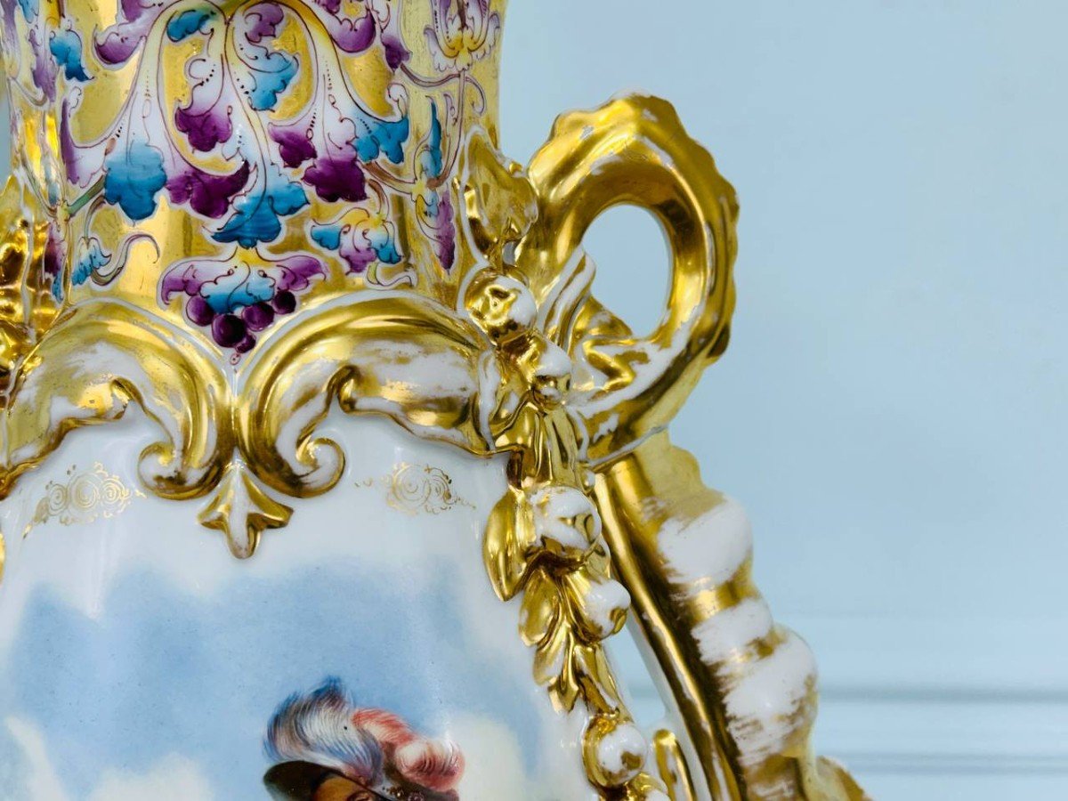 Paire de grands vases d'autels en porcelaine "le Vieux Paris"-photo-5