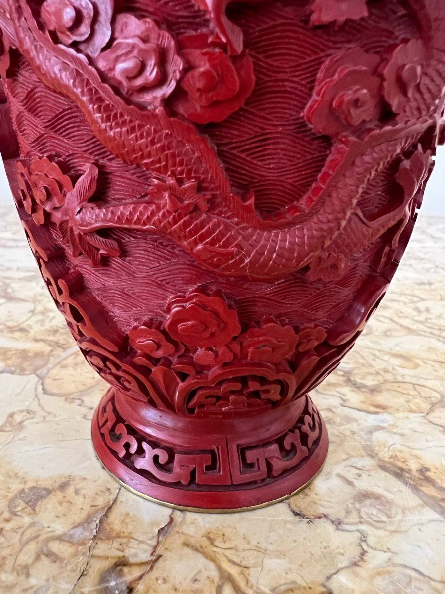 Vase En Laque De Cinabre Asiatique-photo-2