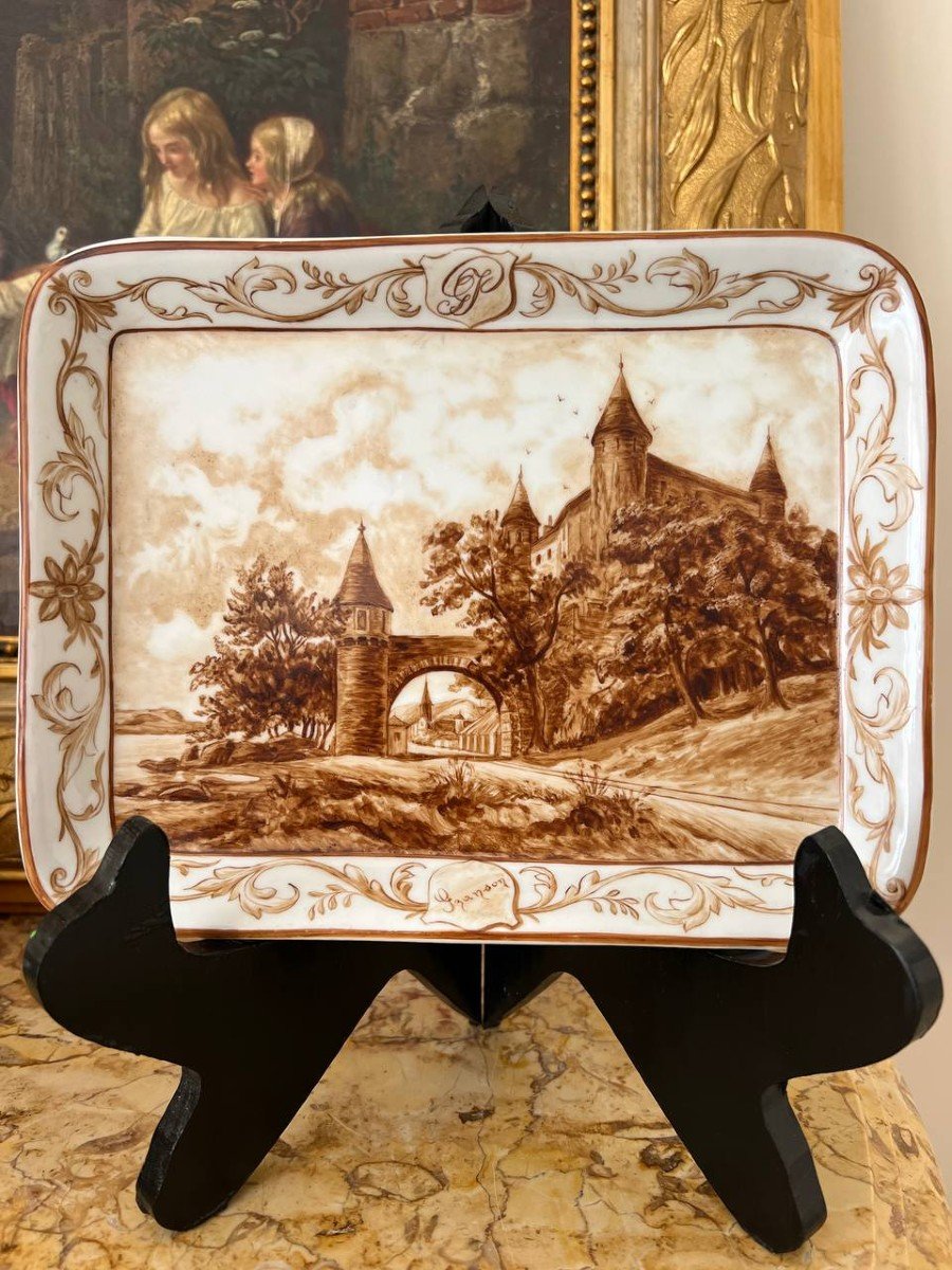  Xlx White Porcelain Plate, Hand Painted, Château Grandson.