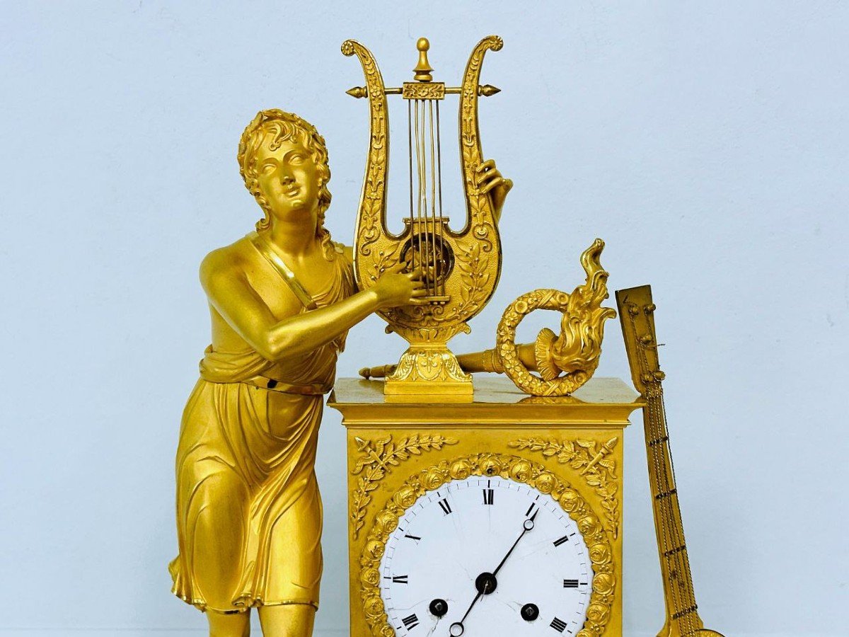 Empire Pendulum In Gilt Bronze.-photo-4