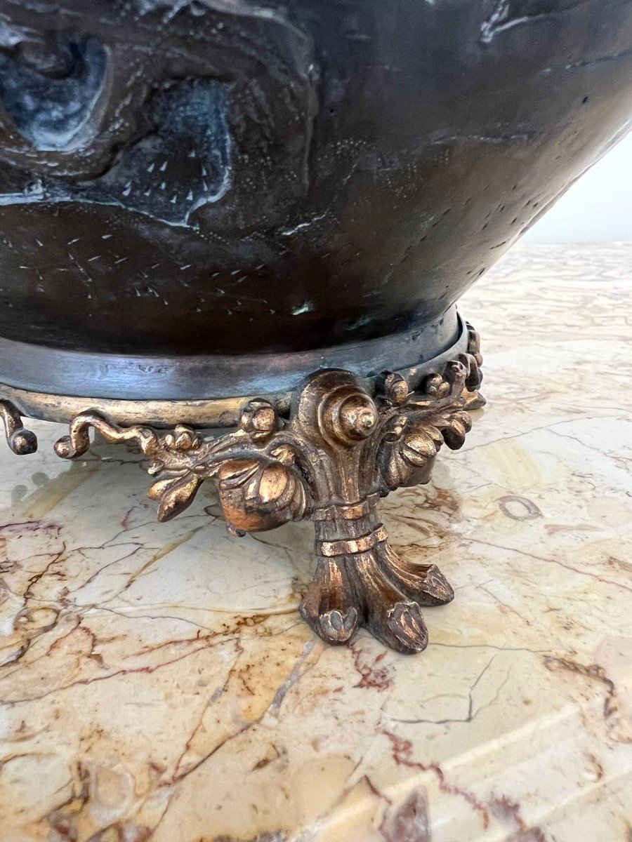 Asian Bronze Planter With Bird Decor-photo-4