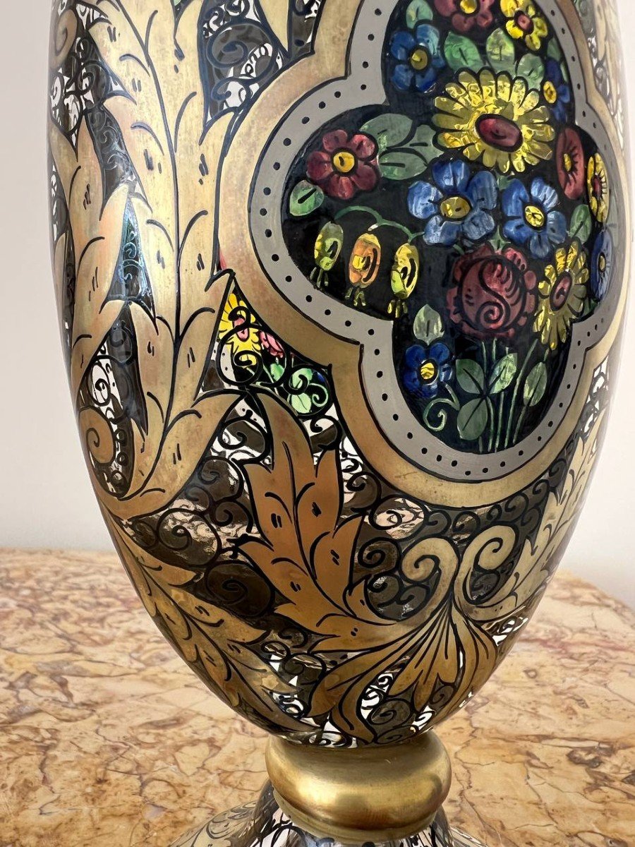 Hermann Pautsch For Julius Mühlhaus (1867-1945) Vase Enamelled Decor Bohemian Glass -photo-2