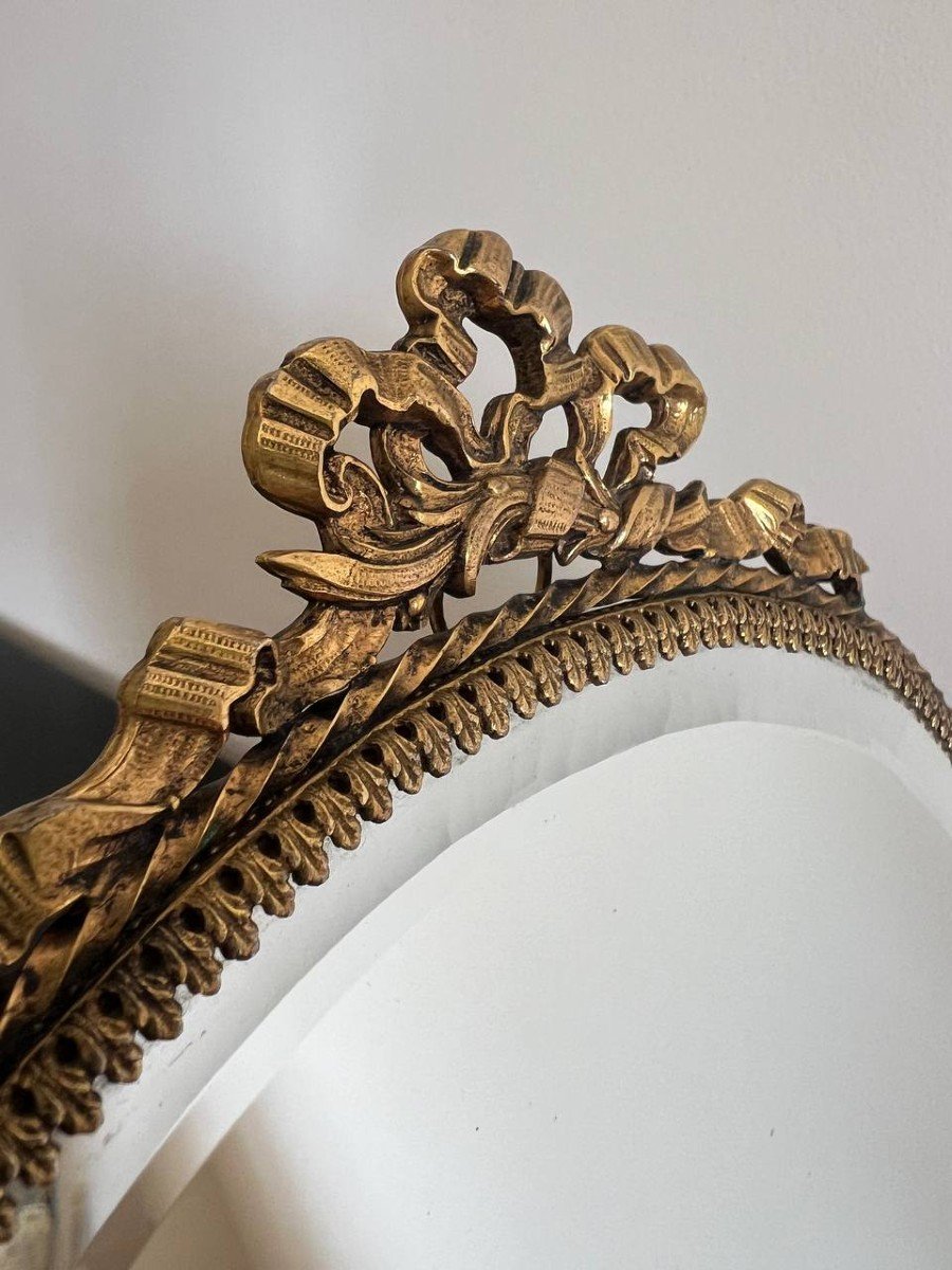 Old Mirror, Bronze Gilt Brass 1900 Louis XVI Knots Decor-photo-2