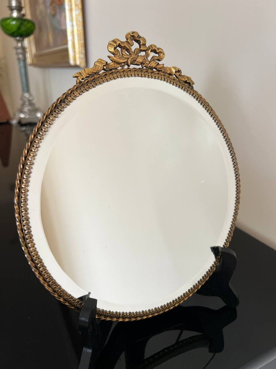 Old Mirror, Bronze Gilt Brass 1900 Louis XVI Knots Decor