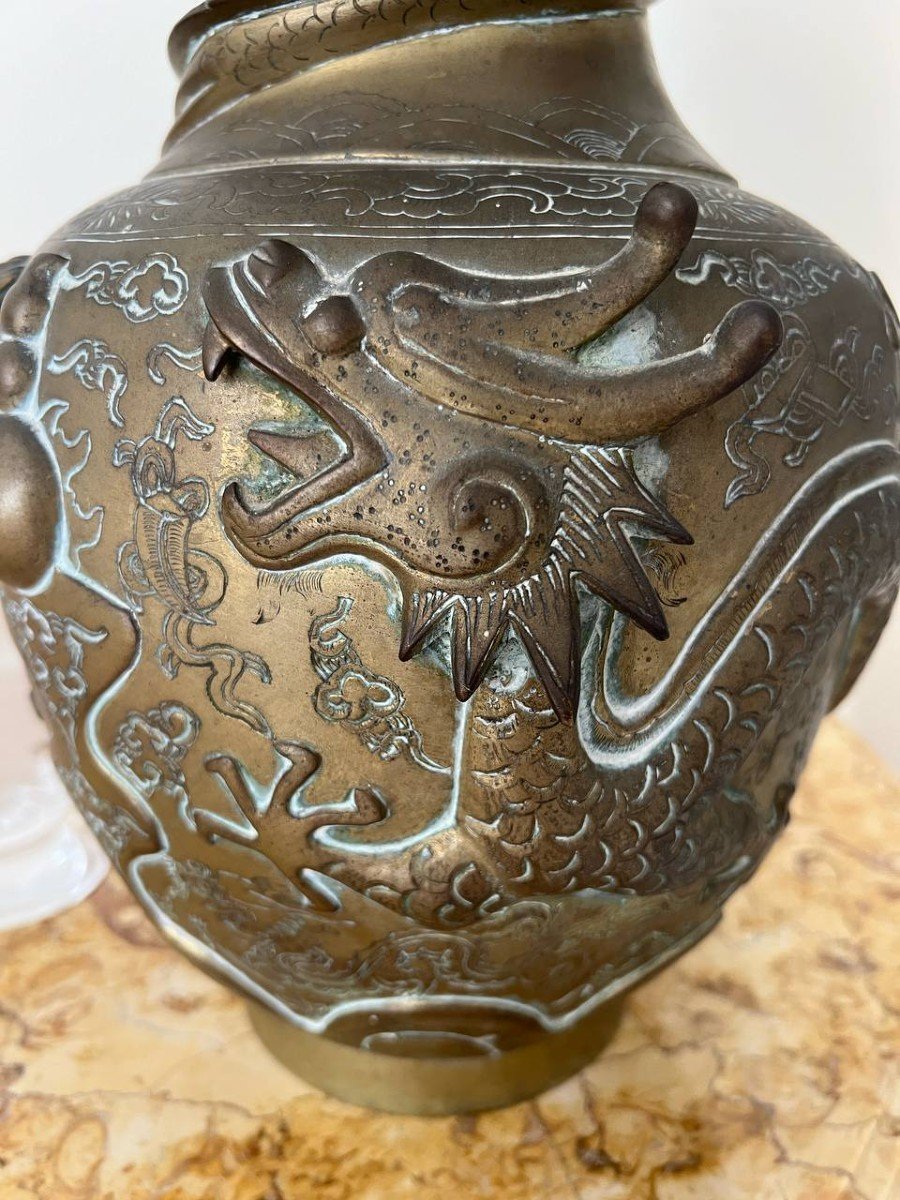 Vase Antique En Forme De Dragon, Chinois, En Laiton, Décoratifs, Au Goût Oriental.-photo-2
