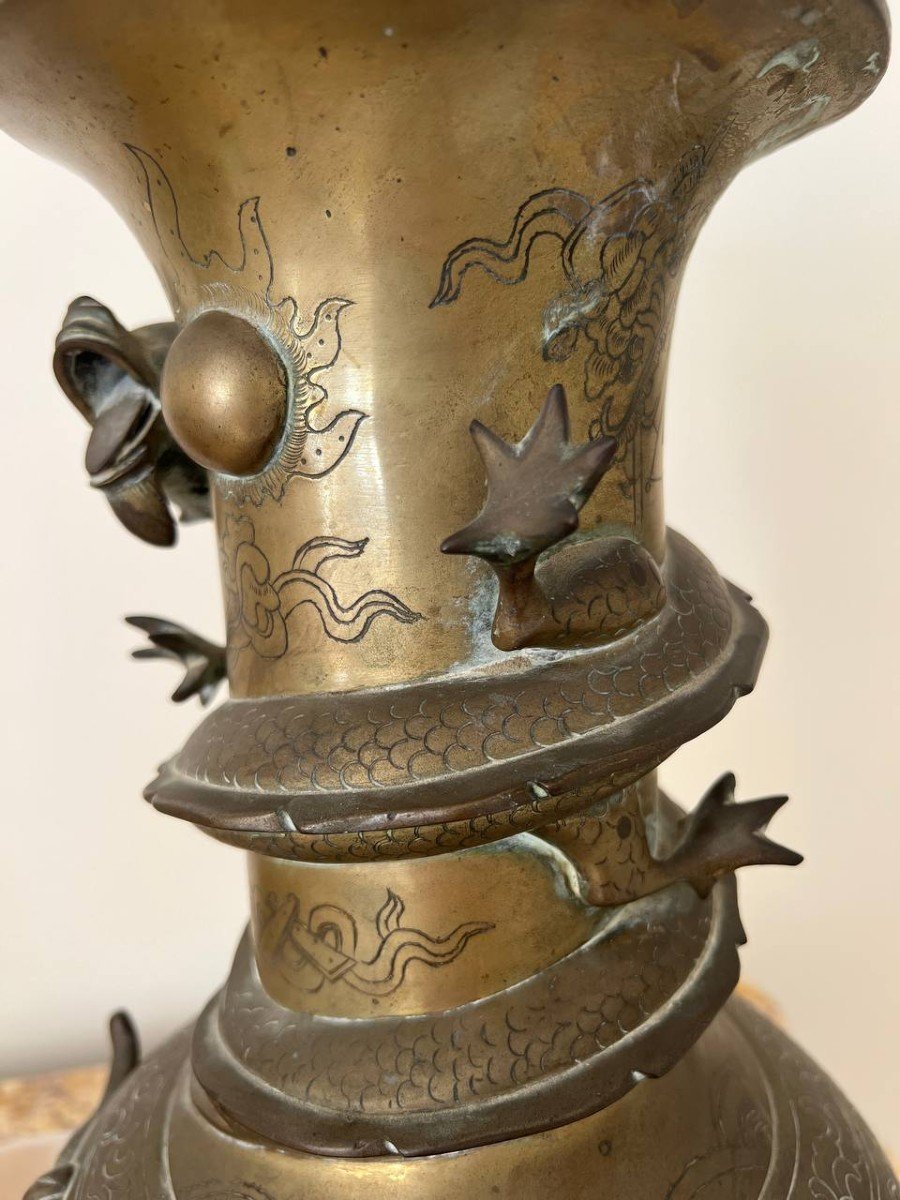 Vase Antique En Forme De Dragon, Chinois, En Laiton, Décoratifs, Au Goût Oriental.-photo-3