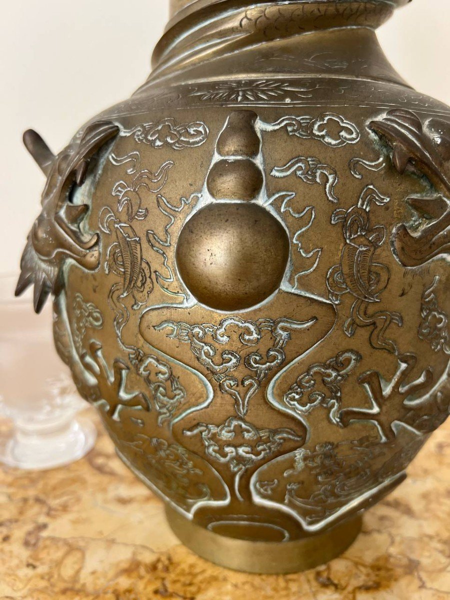 Vase Antique En Forme De Dragon, Chinois, En Laiton, Décoratifs, Au Goût Oriental.-photo-2