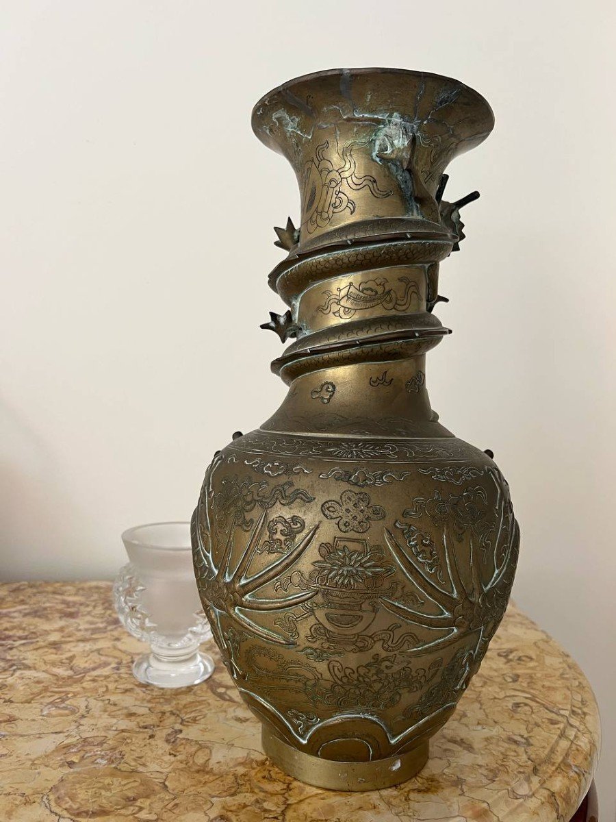 Vase Antique En Forme De Dragon, Chinois, En Laiton, Décoratifs, Au Goût Oriental.-photo-5