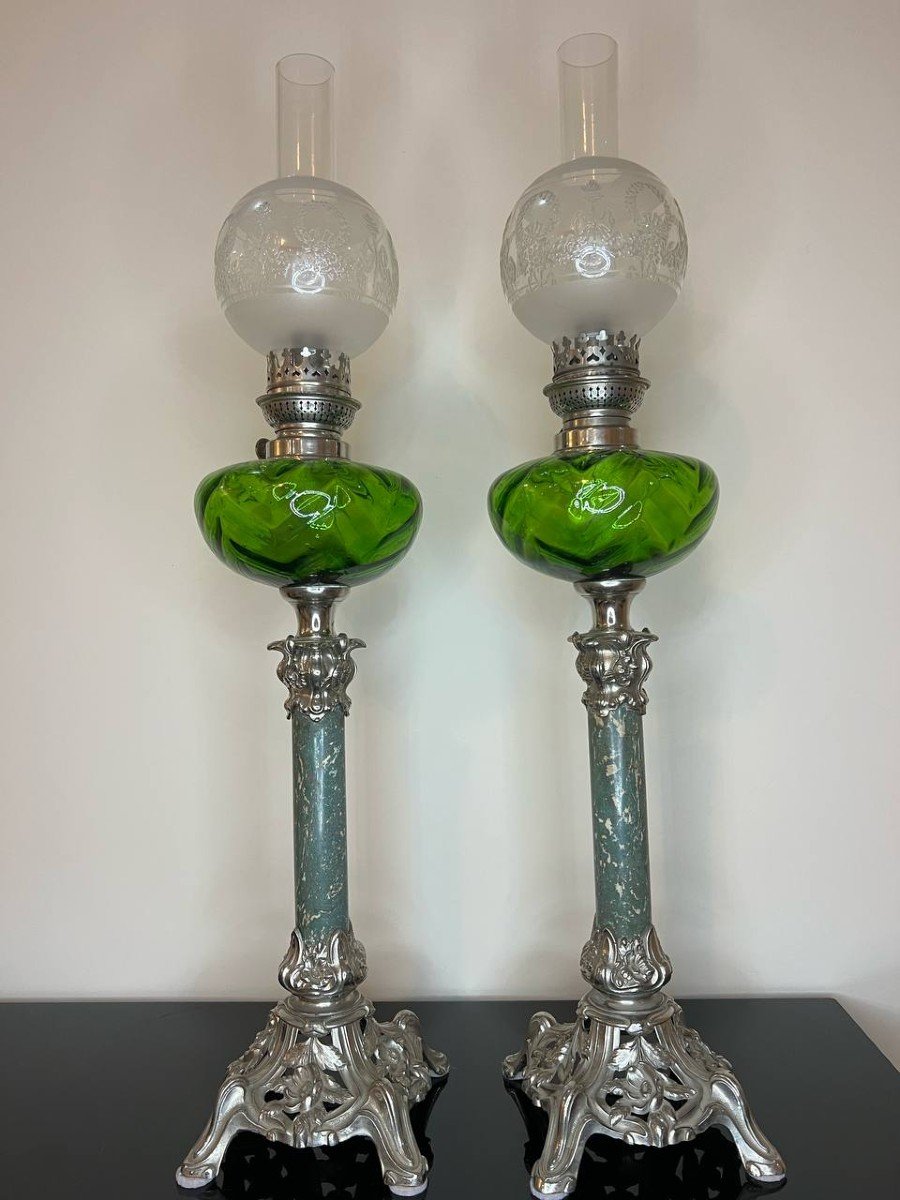 Pair Of Oil Lamps, Around 1900-photo-3