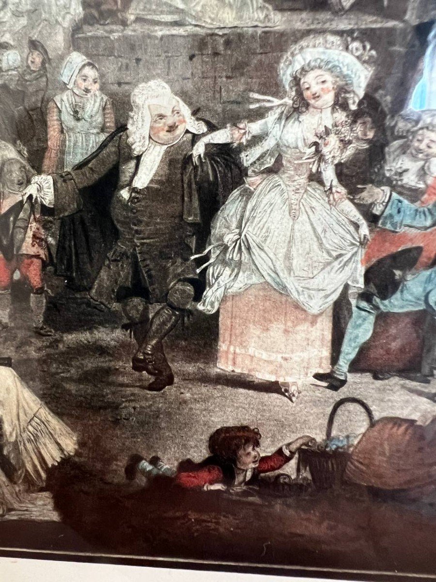 After Philibert-louis Debucourt Paris, 1755-1832 And The Bride's Minuet, Color Engraving-photo-3