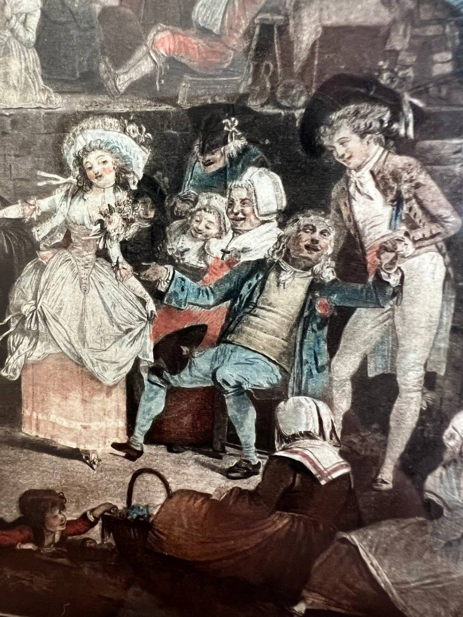 After Philibert-louis Debucourt Paris, 1755-1832 And The Bride's Minuet, Color Engraving-photo-3