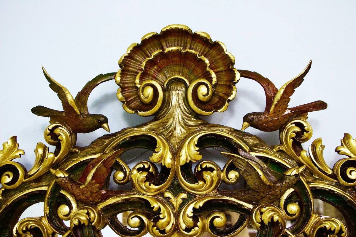 Miroir Aux Oiseaux En Bois Sculpté époque XIXème Siècle De Style Louis XV-photo-2