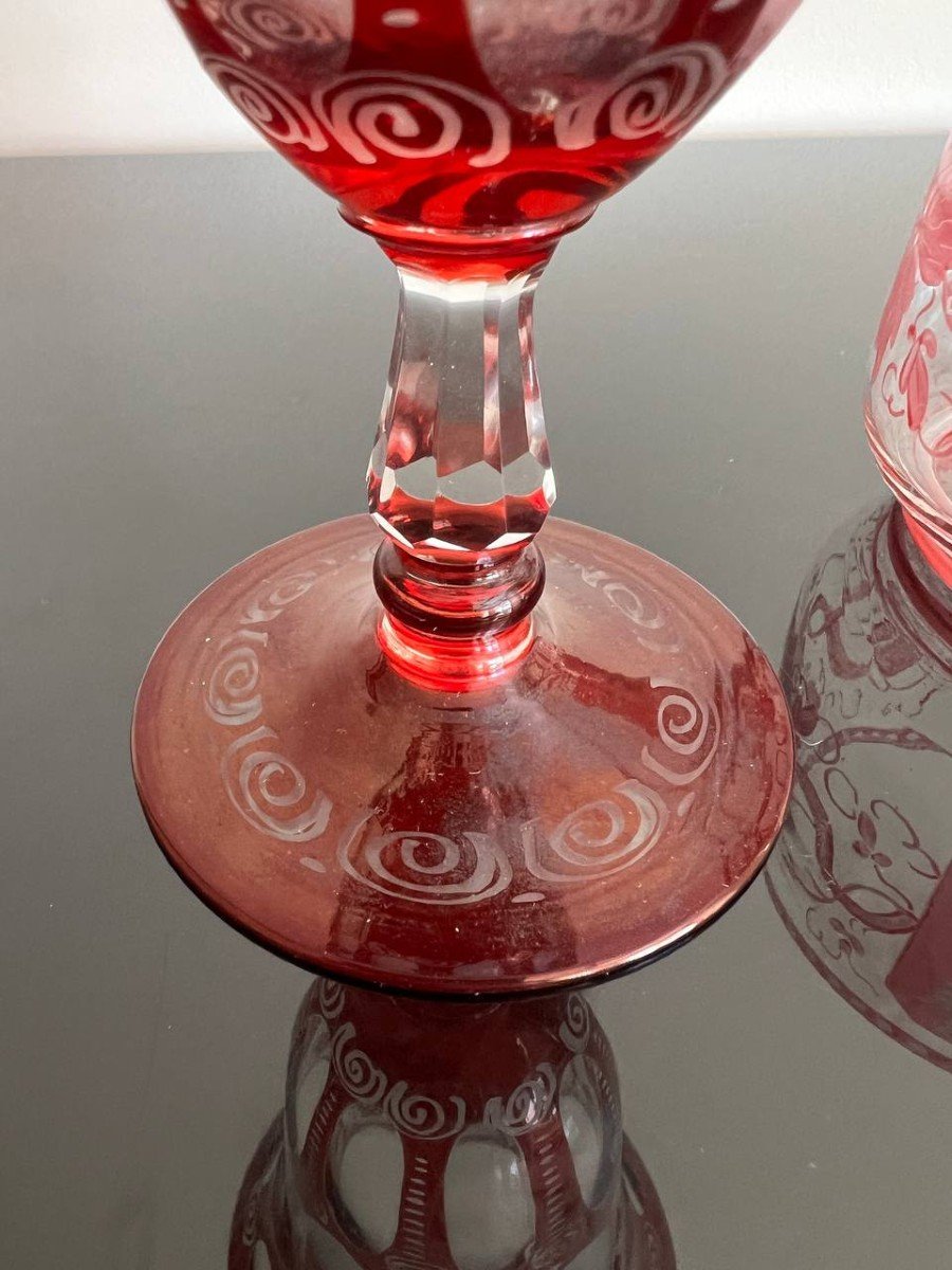 Ancien Calice , Vase En Cristal De Boheme Rouge-photo-2