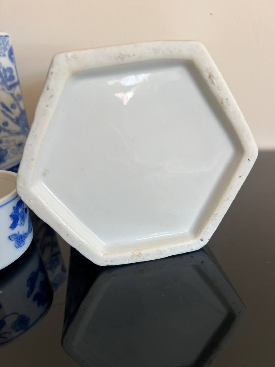 Pot à Thé En Porcelaine Blanche Et Bleue Circa 1950-photo-2