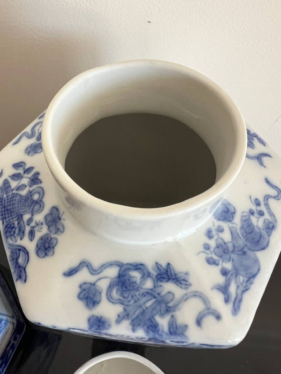 White And Blue Porcelain Tea Pot Circa 1950-photo-2