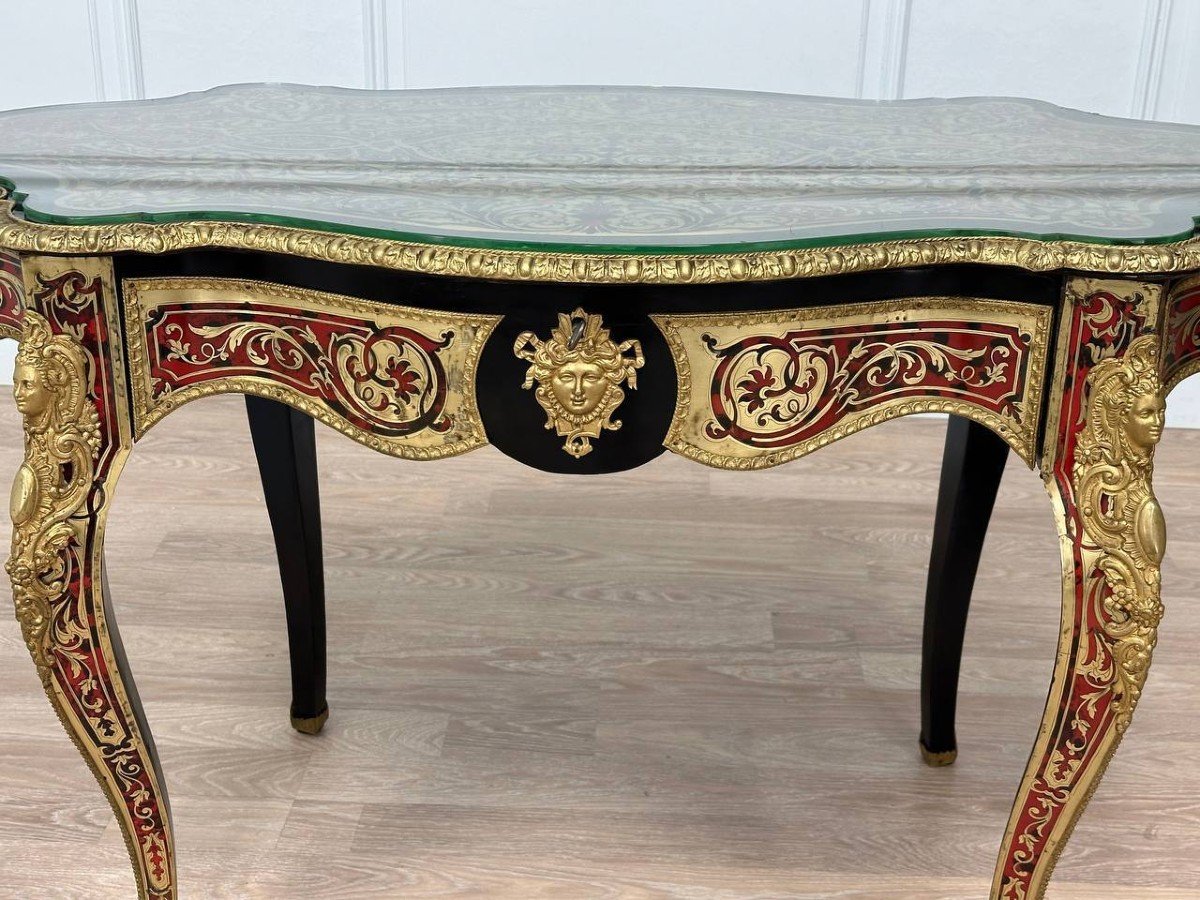 Table D’apparat Violonée En Poirier Noirci, Style Boulle, époque Napoléon III – Milieu XIXe-photo-6