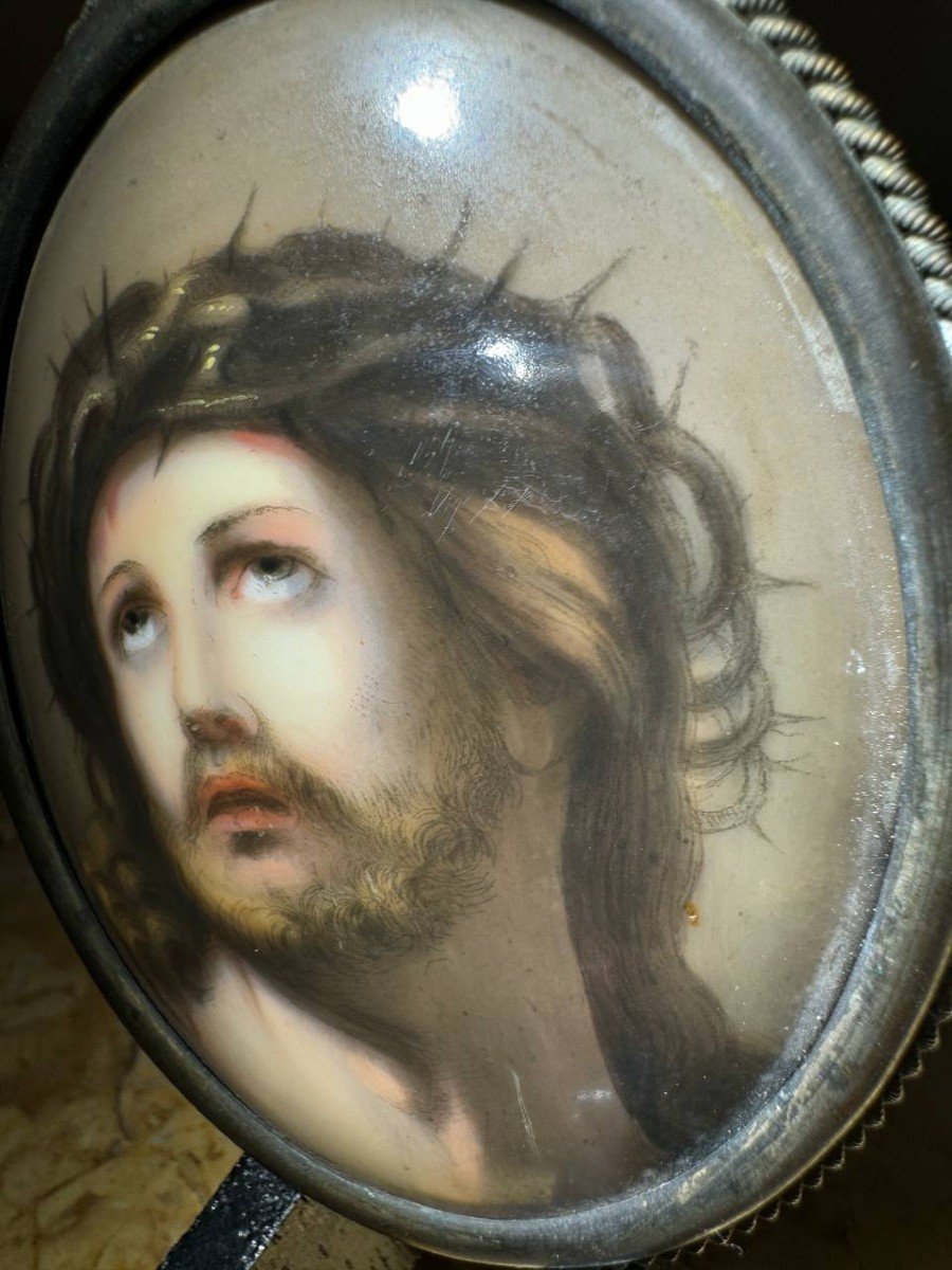 Painting Of The Crowned Christ On Porcelain.-photo-3