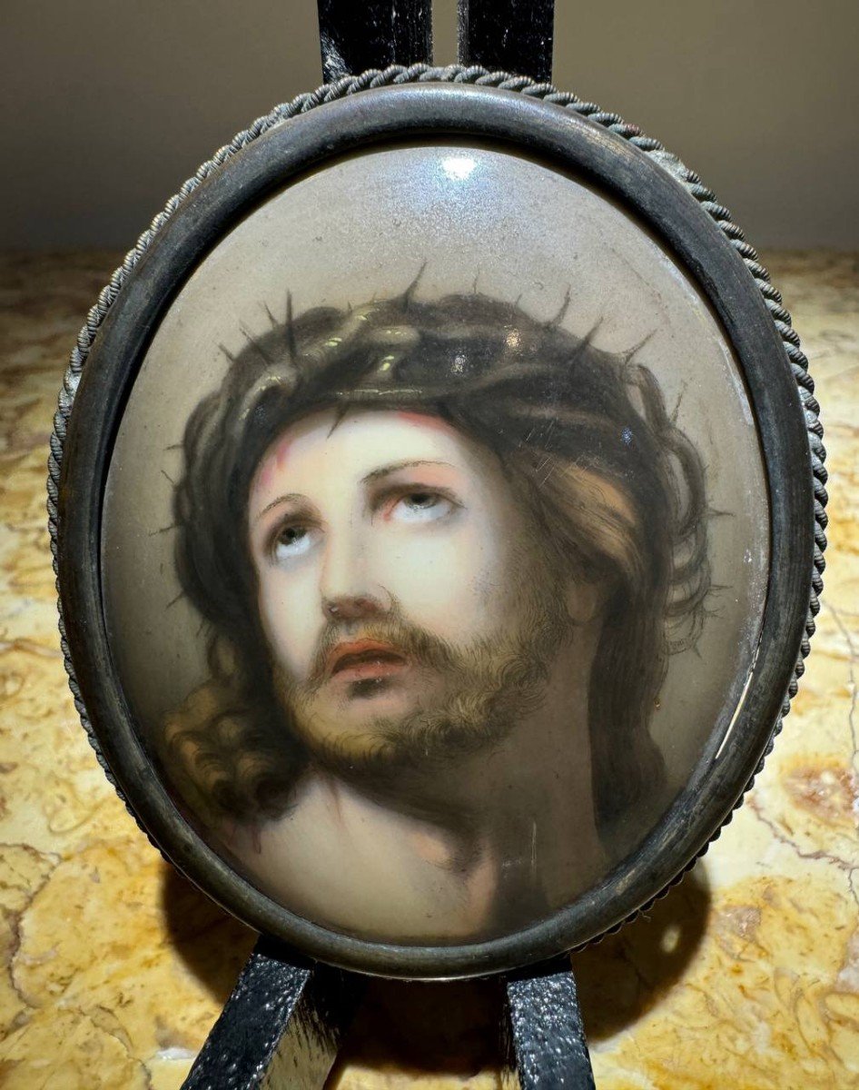 Painting Of The Crowned Christ On Porcelain.