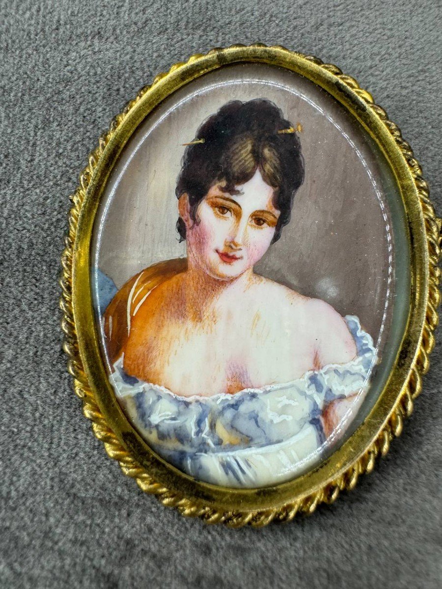 Brooch, Miniature Portrait Of Juliette Récamier, Hand Painted-photo-2