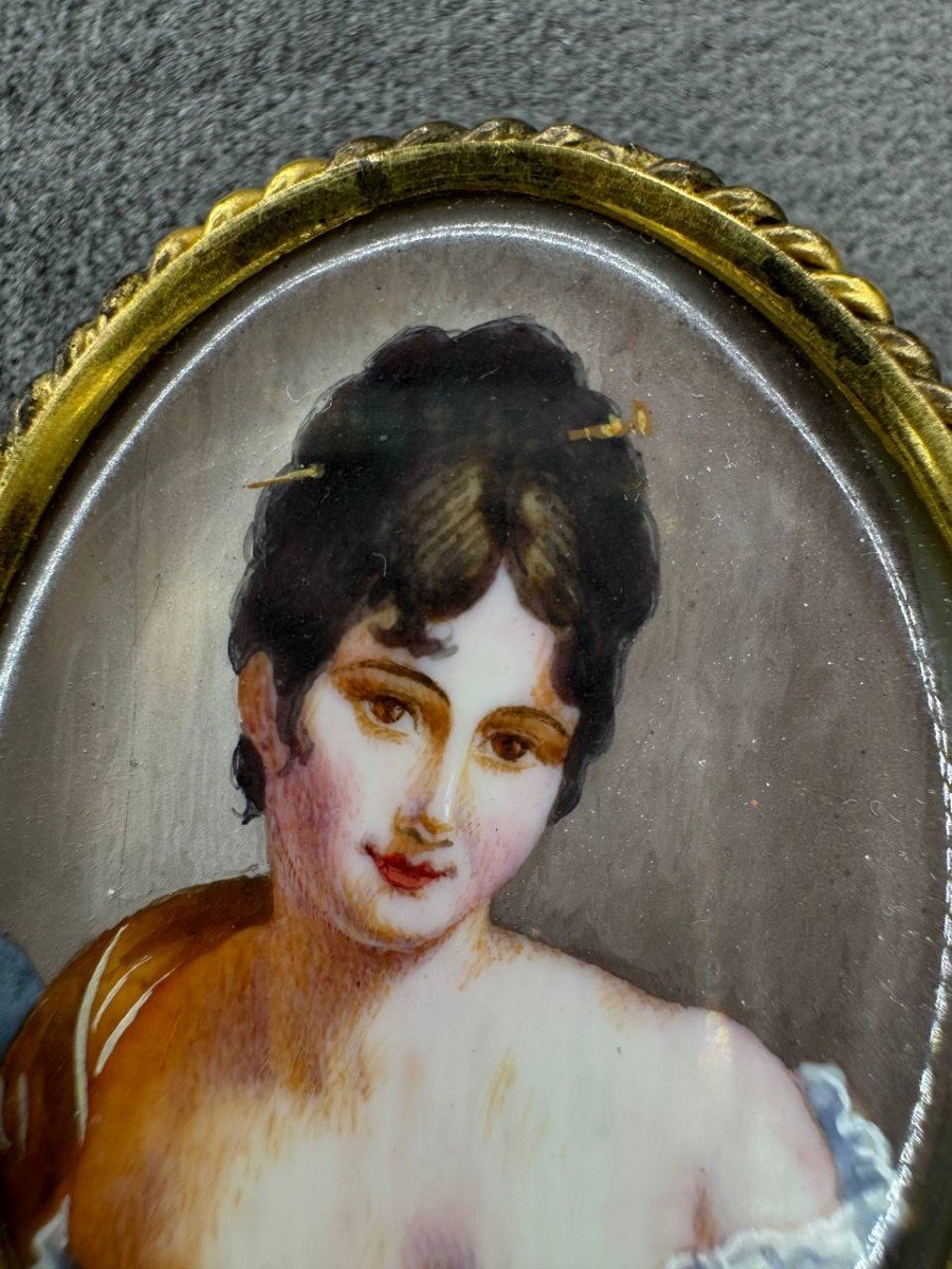 Brooch, Miniature Portrait Of Juliette Récamier, Hand Painted-photo-1