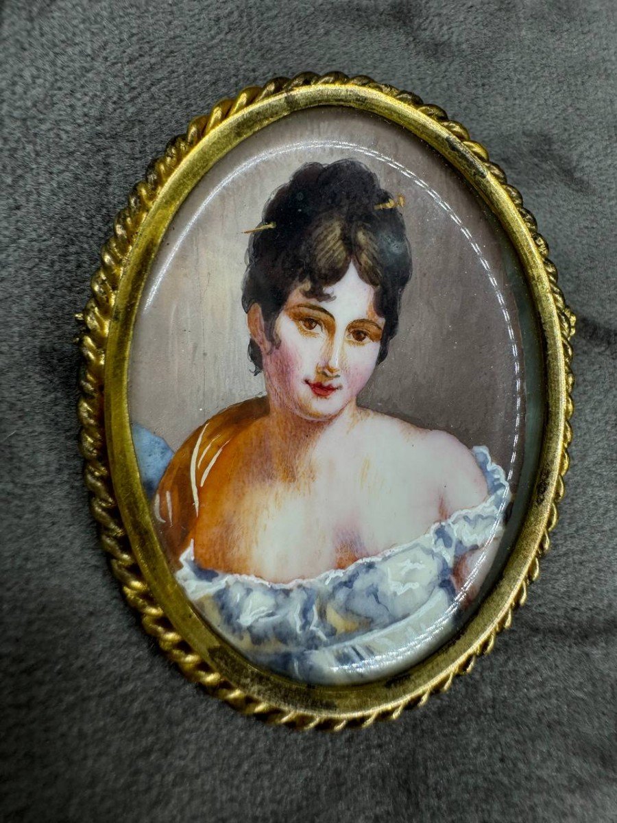 Brooch, Miniature Portrait Of Juliette Récamier, Hand Painted