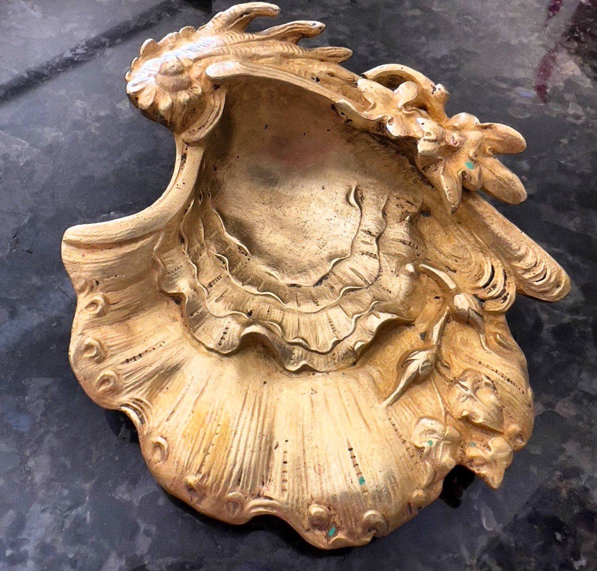 Petit Vide Poche Ou Coupe En Bronze Doré à Décor De Rocaille Et De Coquille Louis XV-photo-2