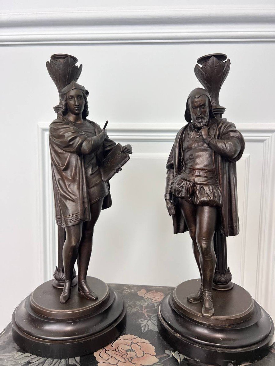 Two Regulus Candlesticks Representing "michelangelo" And "raphael"