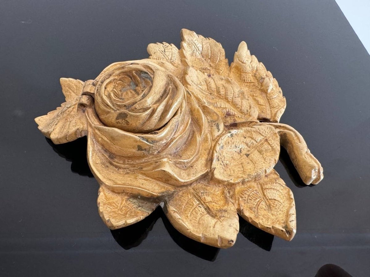 Gilt Bronze Inkwell Decorated With A Rose-photo-2