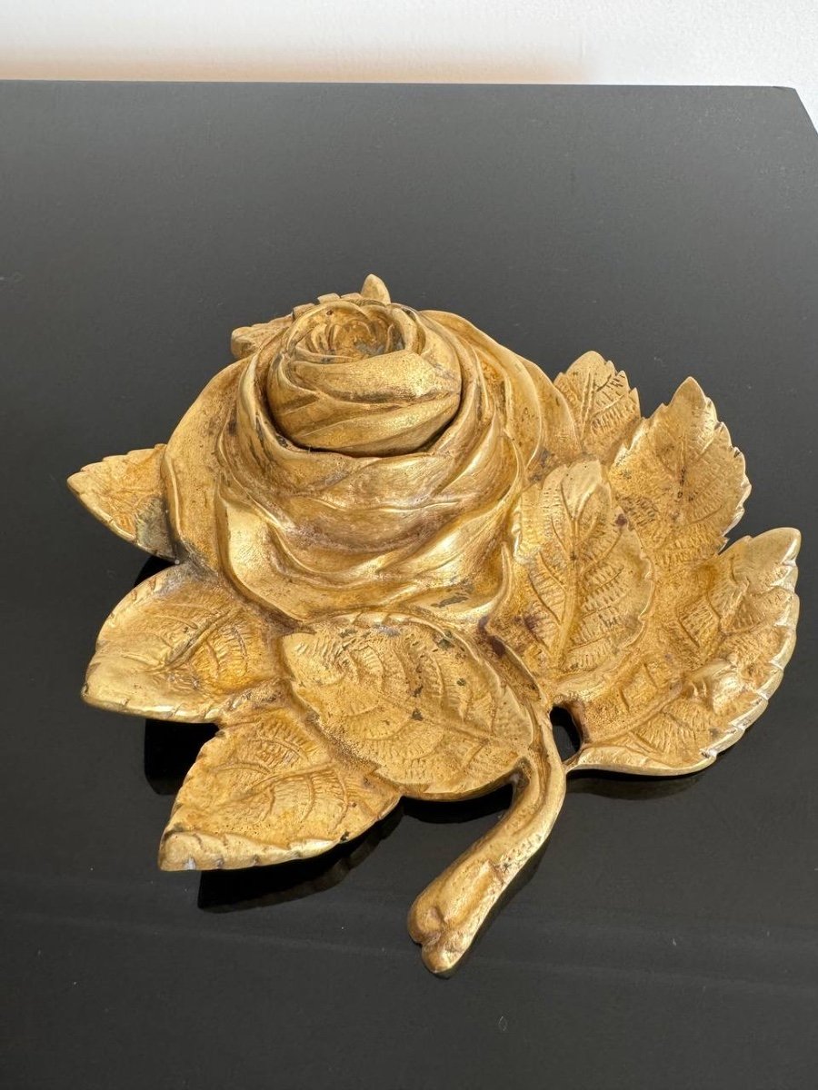 Gilt Bronze Inkwell Decorated With A Rose-photo-3