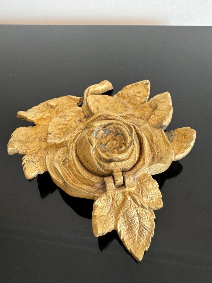 Gilt Bronze Inkwell Decorated With A Rose-photo-4