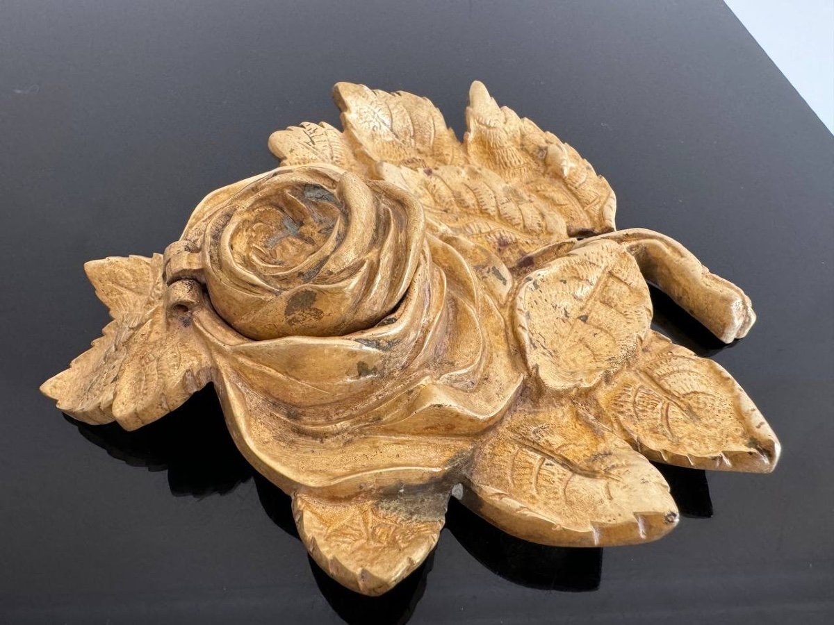 Gilt Bronze Inkwell Decorated With A Rose-photo-4