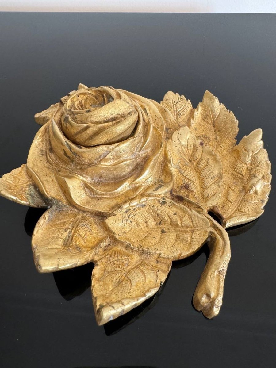 Gilt Bronze Inkwell Decorated With A Rose-photo-5