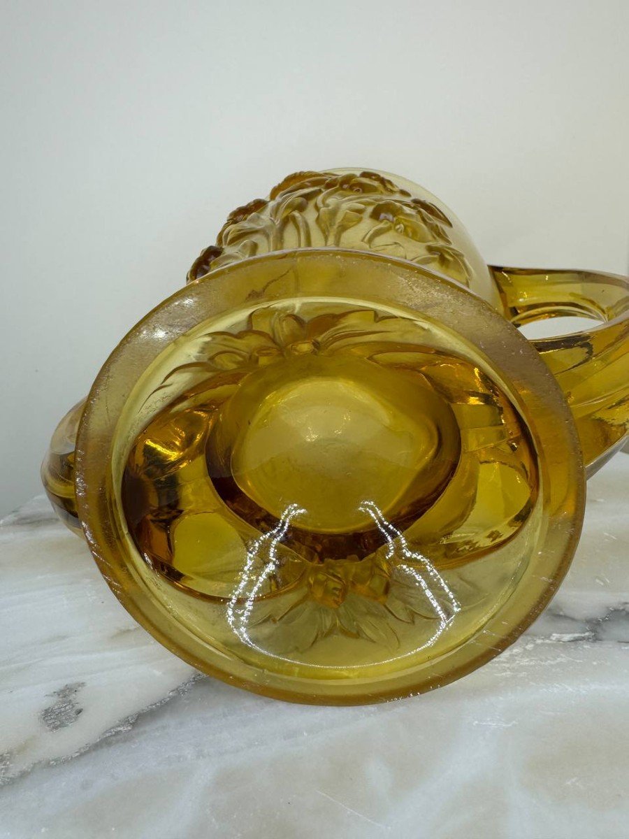 Verlys, Very Pretty Vase In Gold Pressed Molded Glass, Model "les Campanules"-photo-5