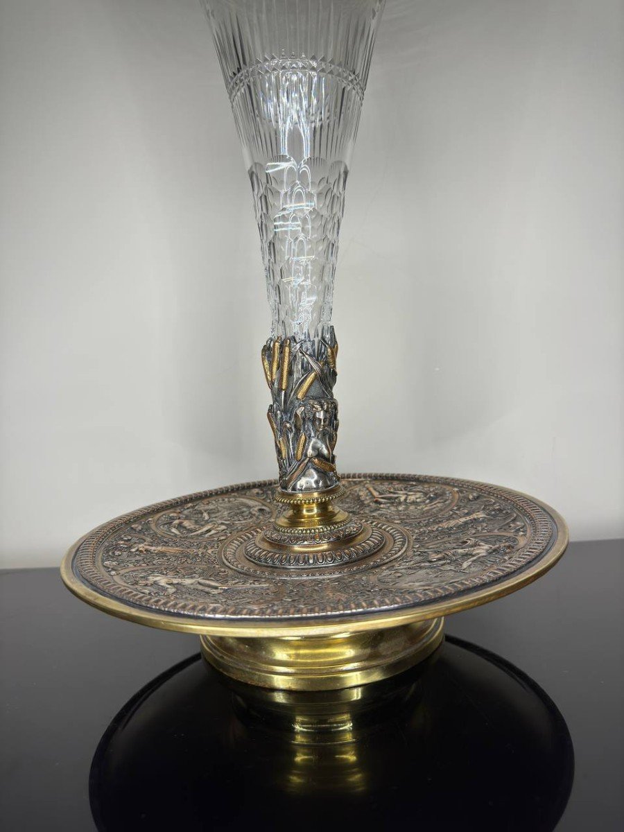 Large Centerpiece Cup Or Vase In Bronze & Baccarat Crystal Tulipiere XIXth Napoleon III-photo-2