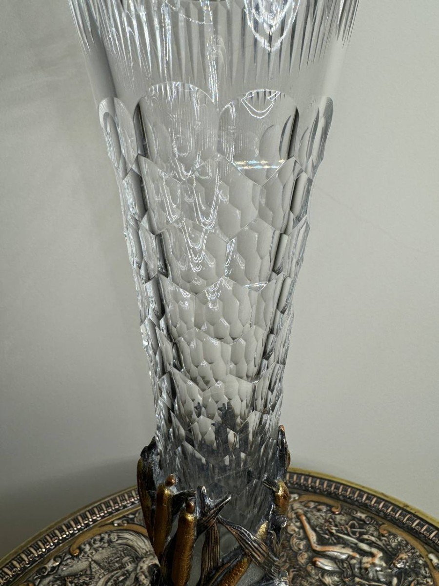 Large Centerpiece Cup Or Vase In Bronze & Baccarat Crystal Tulipiere XIXth Napoleon III-photo-8