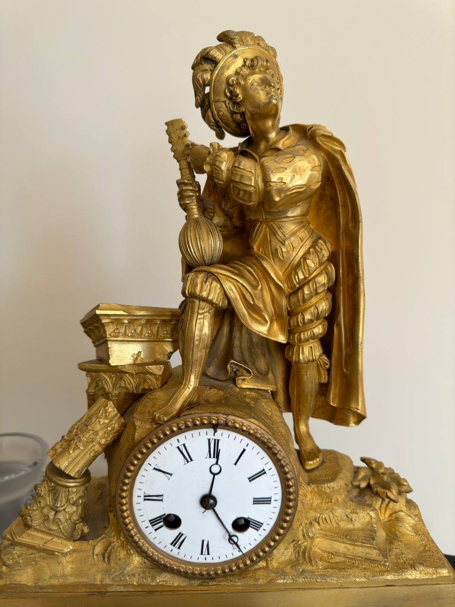 Troubadour Clock In Patinated And Gilded Bronze-photo-1