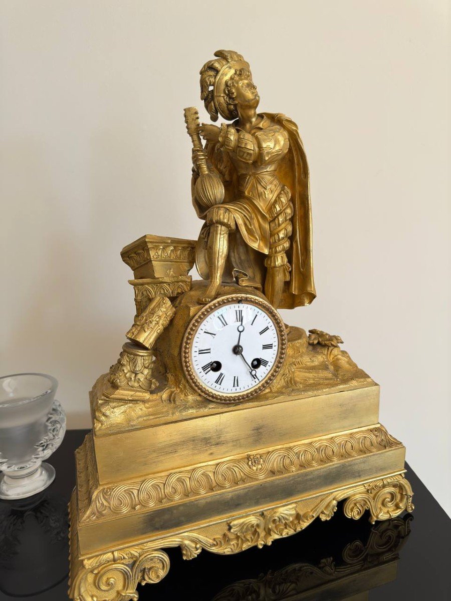 Troubadour Clock In Patinated And Gilded Bronze-photo-3