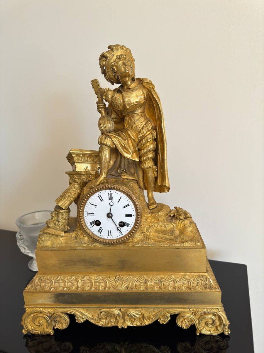 Troubadour Clock In Patinated And Gilded Bronze