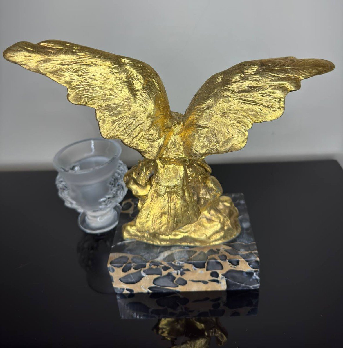 Gilded Bronze By Albert Marionnet (1852-1912) Eagle With Outstretched Wings On A Rocky Mound-photo-6