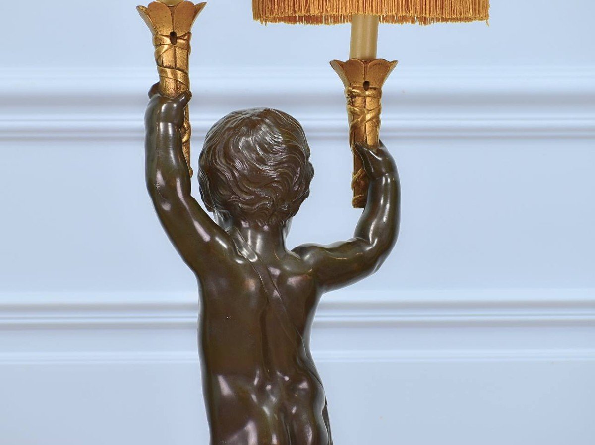 Figurative Torch Holders In Gilded Bronze And Original Brown Patina From The 19th Napoleon III Period-photo-1