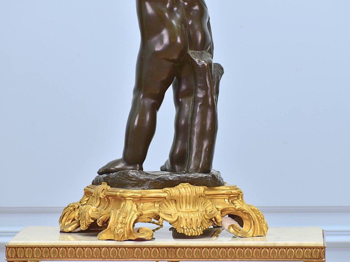 Figurative Torch Holders In Gilded Bronze And Original Brown Patina From The 19th Napoleon III Period-photo-2