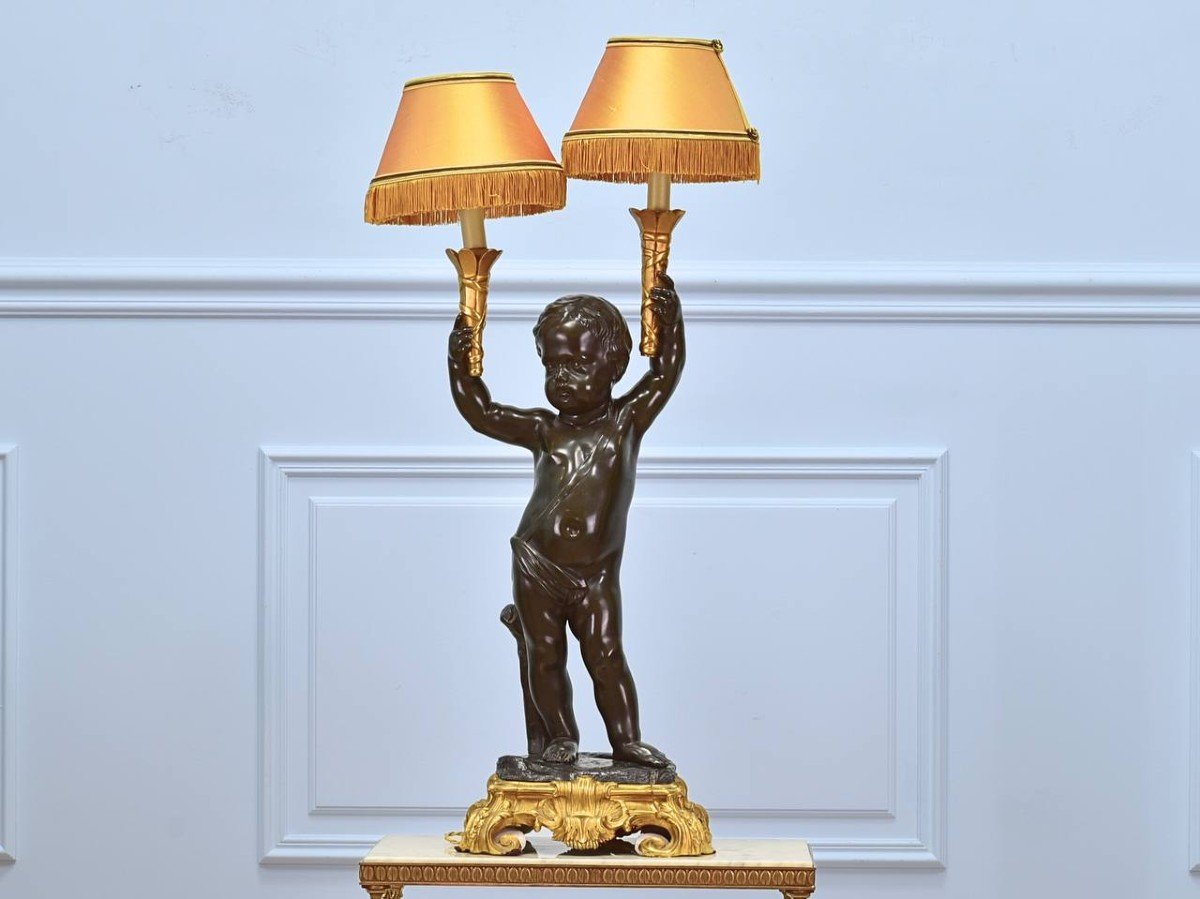 Figurative Torch Holders In Gilded Bronze And Original Brown Patina From The 19th Napoleon III Period