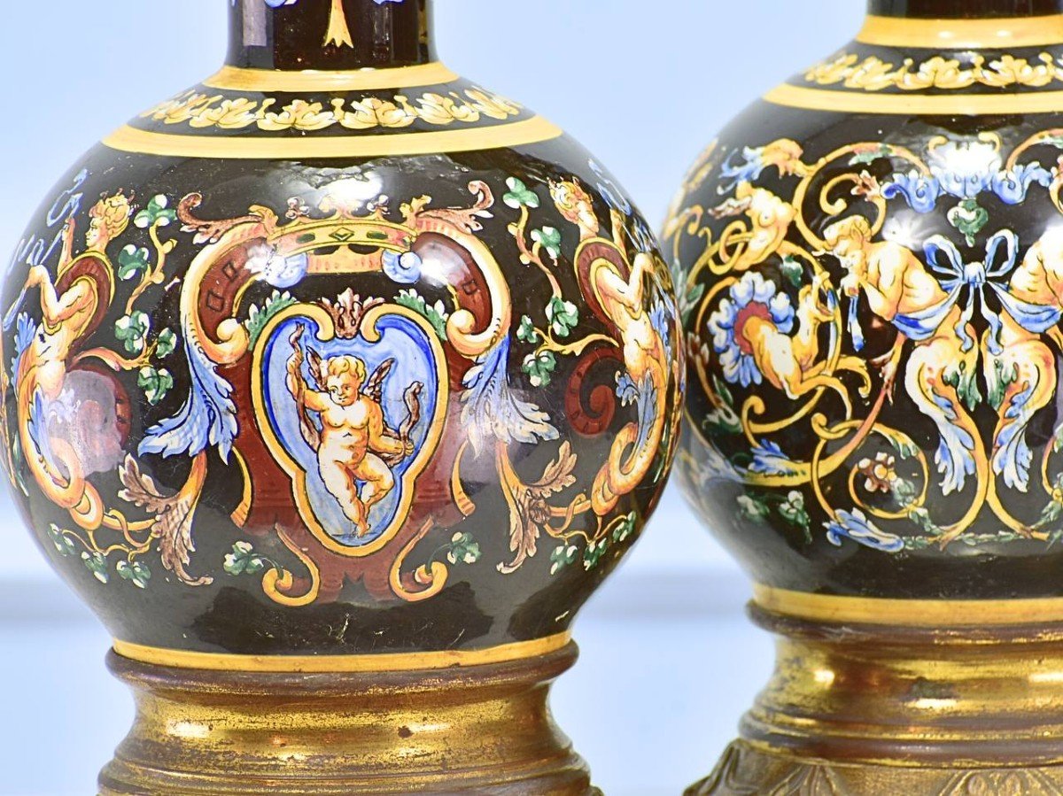 Pair Of Polychrome Lamps In Gien Earthenware-photo-2