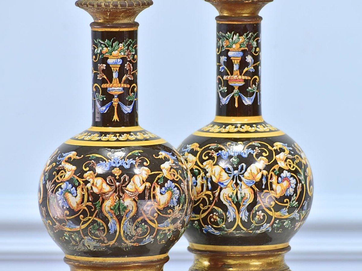 Pair Of Polychrome Lamps In Gien Earthenware-photo-4