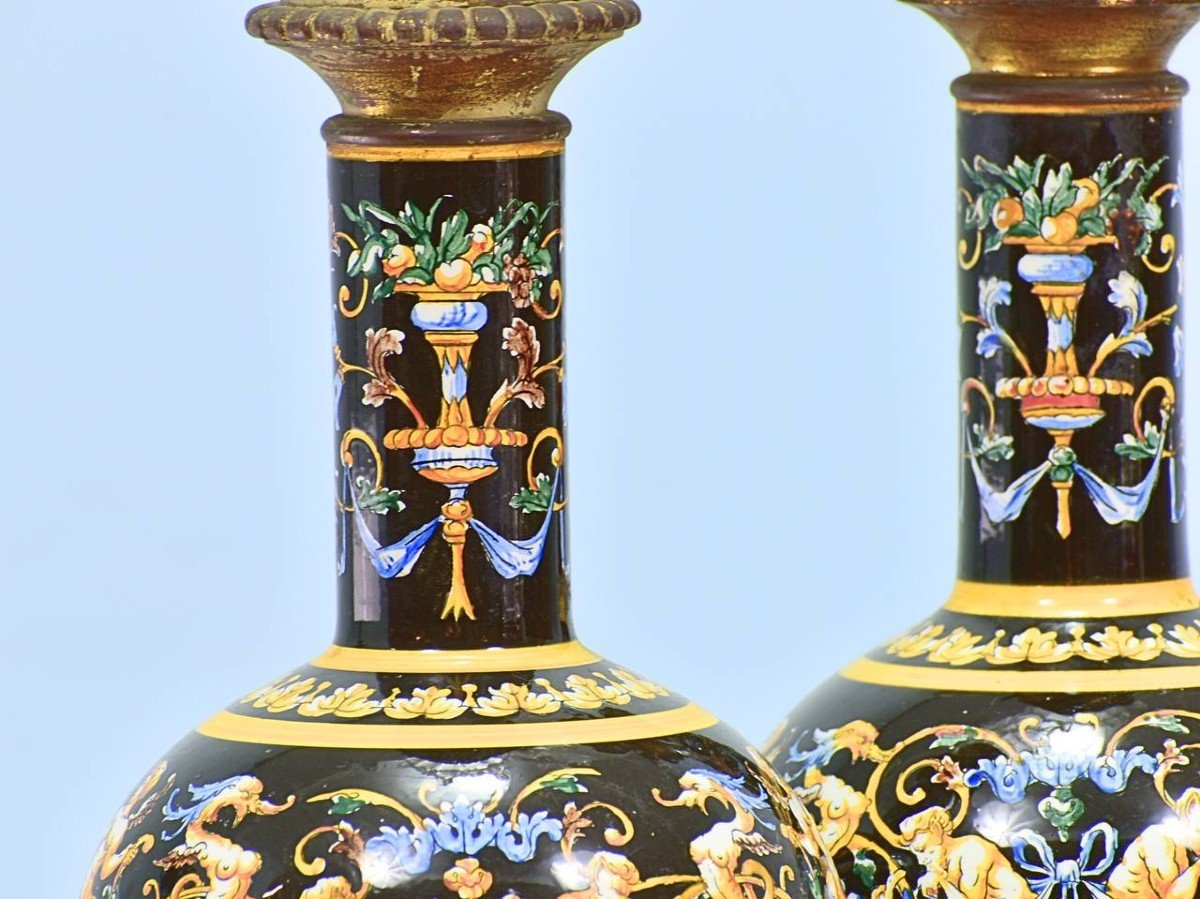 Pair Of Polychrome Lamps In Gien Earthenware-photo-1