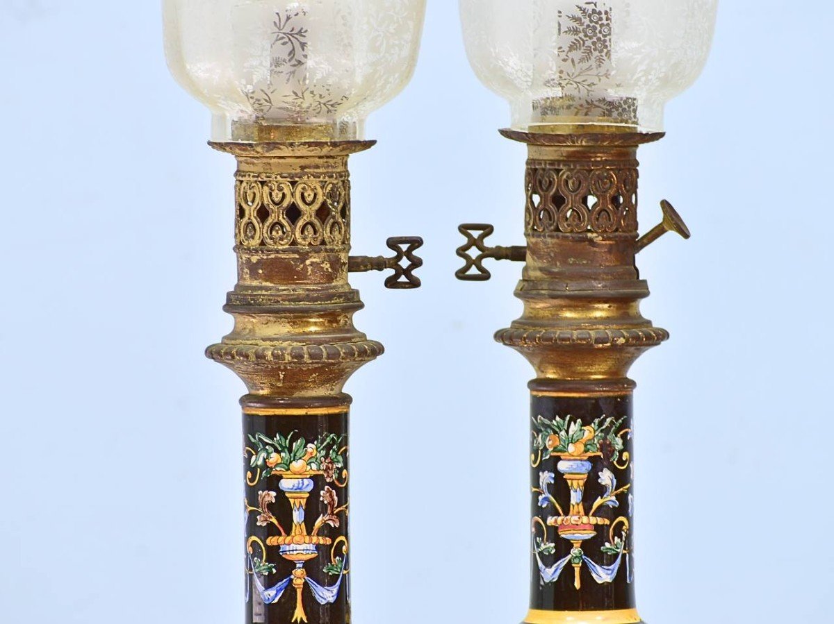 Pair Of Polychrome Lamps In Gien Earthenware-photo-4