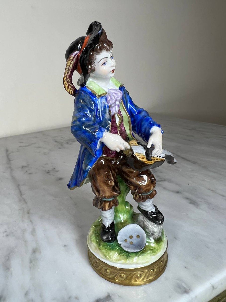 "hurdy-gurdy Player" German Polychrome Porcelain, Late 19th Century-photo-2