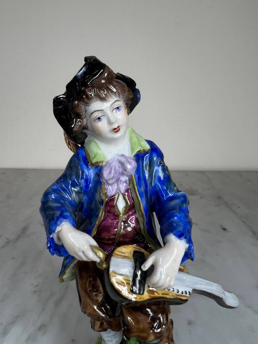 "hurdy-gurdy Player" German Polychrome Porcelain, Late 19th Century-photo-3