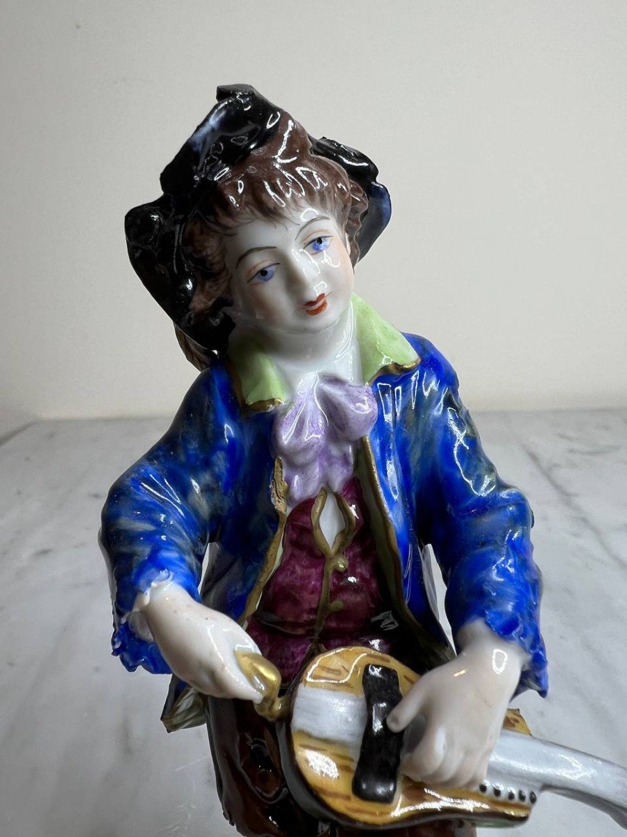 "hurdy-gurdy Player" German Polychrome Porcelain, Late 19th Century-photo-1